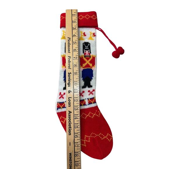 Vintage Nutcracker Christmas Knitted Stocking Sweater Traditional Pom Poms - Picture 4 of 4